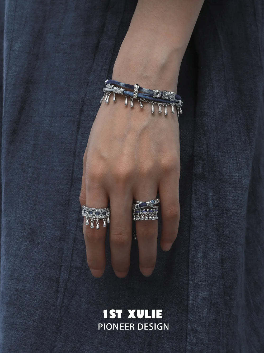 1ST XULIE Jewelry "MIAO" Ethnic Drawstring Statement Ring in 925 Sterling Silver - On Model