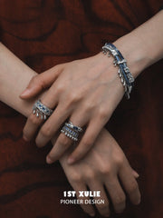 1ST XULIE Jewelry "MIAO" Ethnic Drawstring Statement Ring in 925 Sterling Silver - Side View