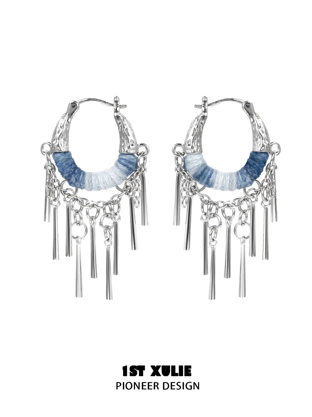 1ST XULIE Jewelry "MIAO" Ethnic Tassel Dangle Earrings in Platinum Plated - Angle 1