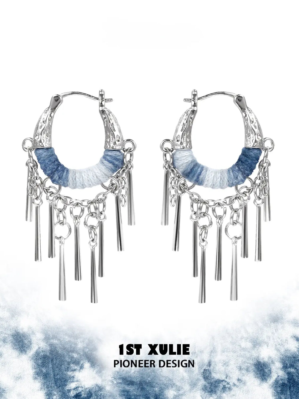 1ST XULIE Jewelry "MIAO" Ethnic Tassel Dangle Earrings in Platinum Plated - Back View