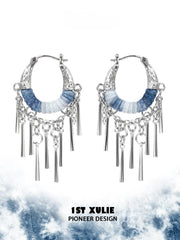 1ST XULIE Jewelry "MIAO" Ethnic Tassel Dangle Earrings in Platinum Plated - Back View