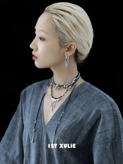1ST XULIE Jewelry "MIAO" Ethnic Tassel Dangle Earrings in Platinum Plated - On Model