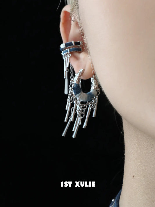 1ST XULIE Jewelry "MIAO" Ethnic Tassel Dangle Earrings in Platinum Plated - Texture Detail