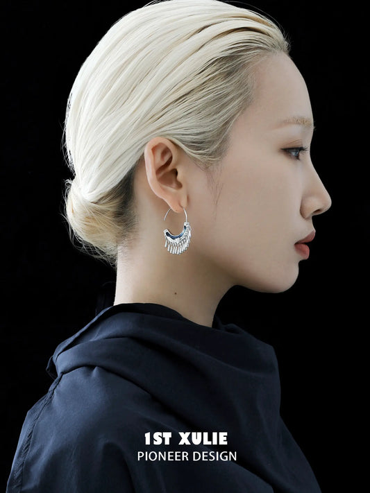 1ST XULIE Jewelry "MIAO" Ethnic Tassel Hoop Dangle Earrings in Platinum Plated - Angle 1