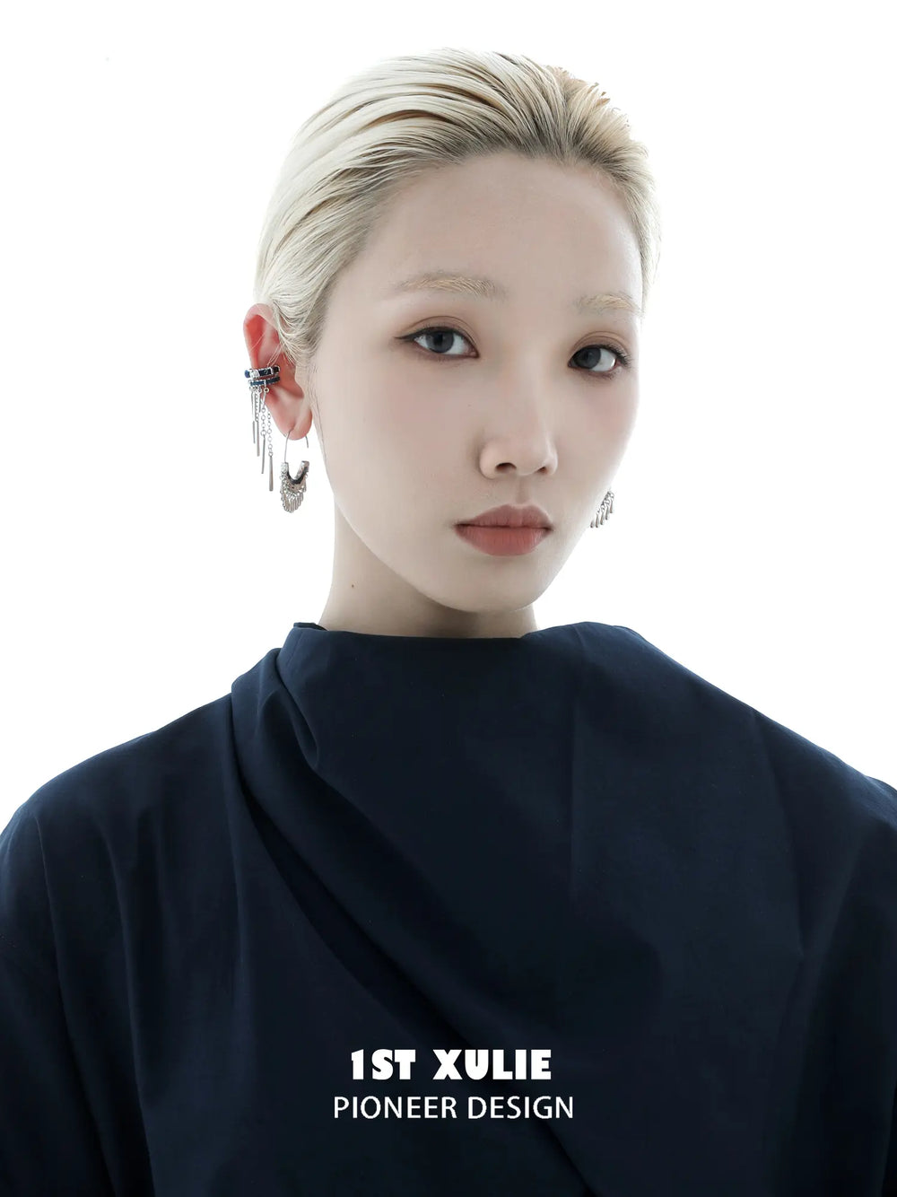 1ST XULIE Jewelry "MIAO" Ethnic Tassel Hoop Dangle Earrings in Platinum Plated - Side View