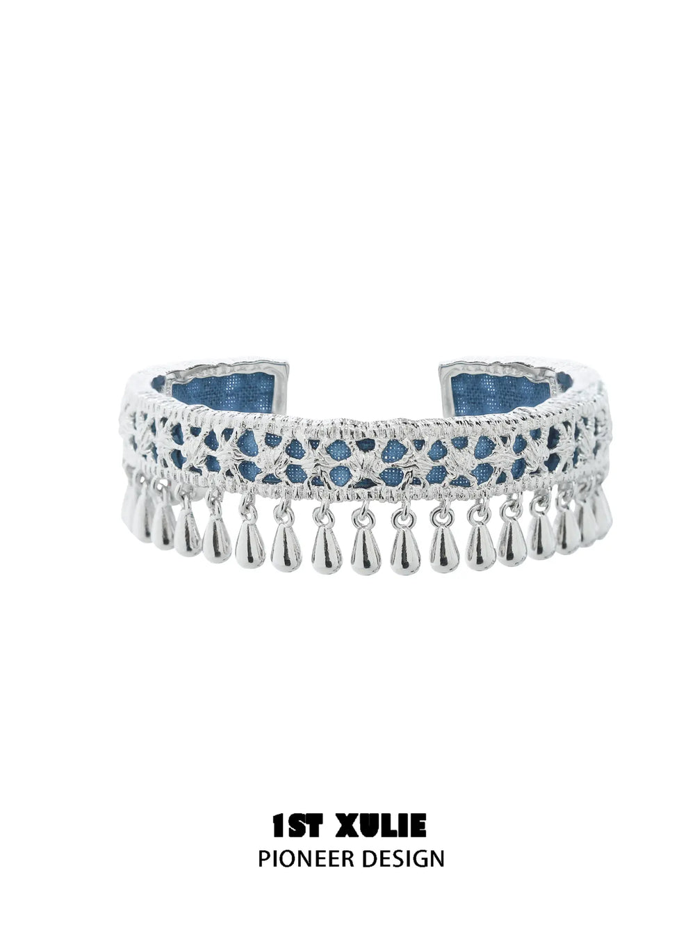 1ST XULIE Jewelry "MIAO" Ethnic Tie-Dye Tassel Bangle in Platinum Plated - On Model