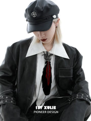 1ST XULIE Jewelry "Soaring Cranes" Feather Tie with Zirconia in Platinum Plated Brass - Angle 2
