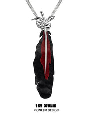 1ST XULIE Jewelry "Soaring Cranes" Feather Tie with Zirconia in Platinum Plated Brass - Detail Shot