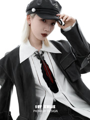 1ST XULIE Jewelry "Soaring Cranes" Feather Tie with Zirconia in Platinum Plated Brass - Detail Shot