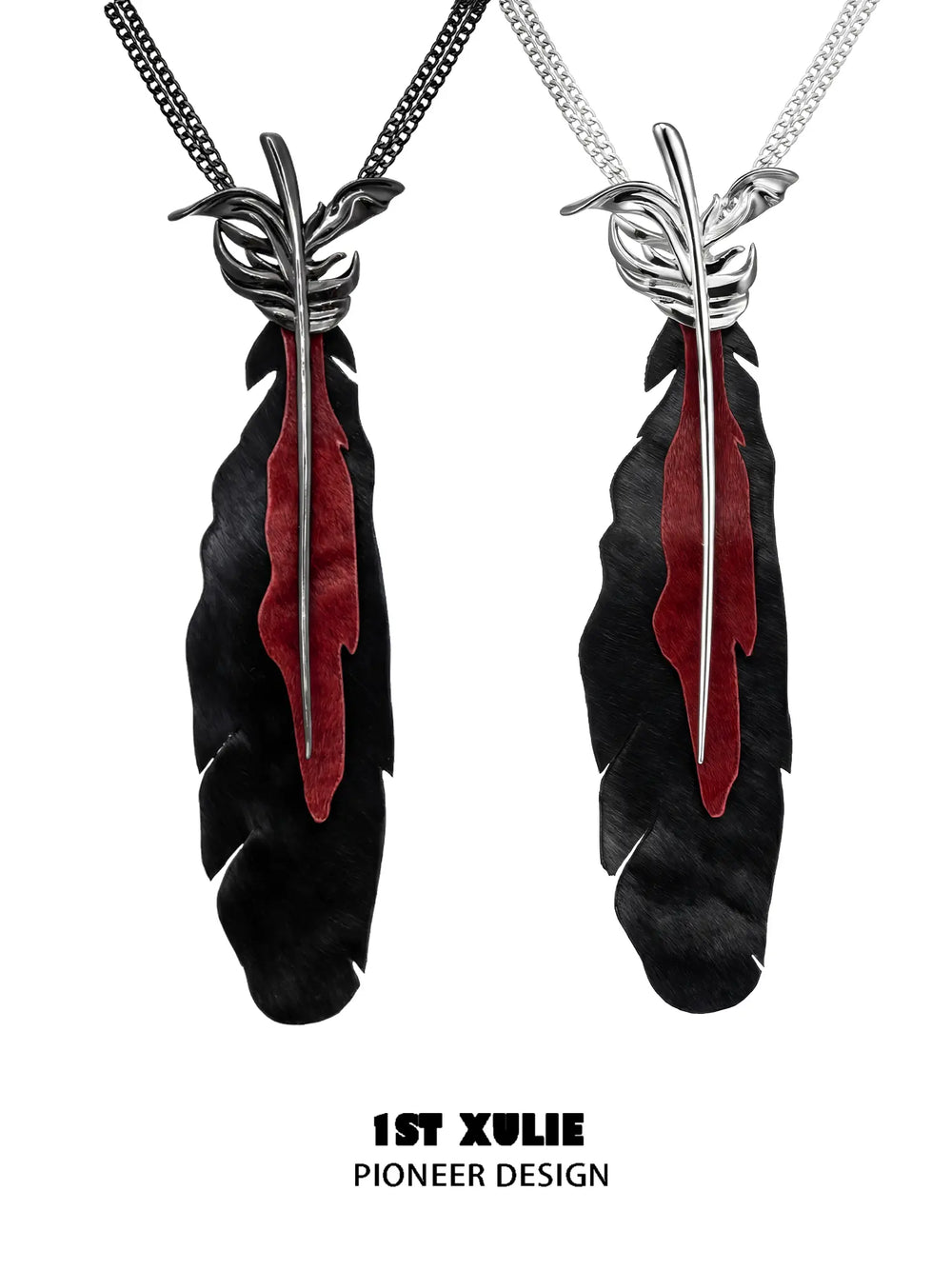 1ST XULIE Jewelry "Soaring Cranes" Feather Tie with Zirconia in Platinum Plated Brass - Side View