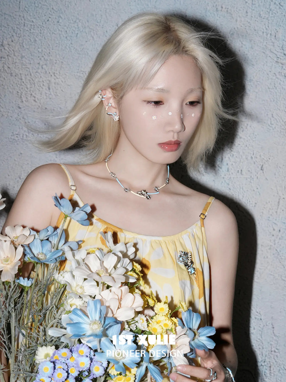 1ST XULIE Jewelry "DAISY" Floral Enamel Daisy Choker Necklace in Brass - Product View
