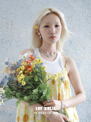 1ST XULIE Jewelry "DAISY" Floral Enamel Daisy Choker Necklace in Brass - On Model