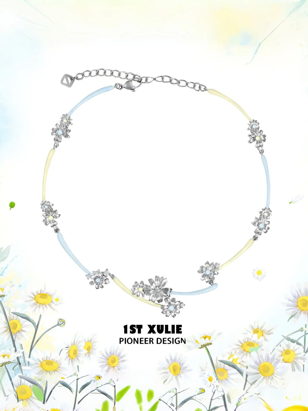 1ST XULIE Jewelry "DAISY" Floral Enamel Daisy Choker Necklace in Brass - Packaging View