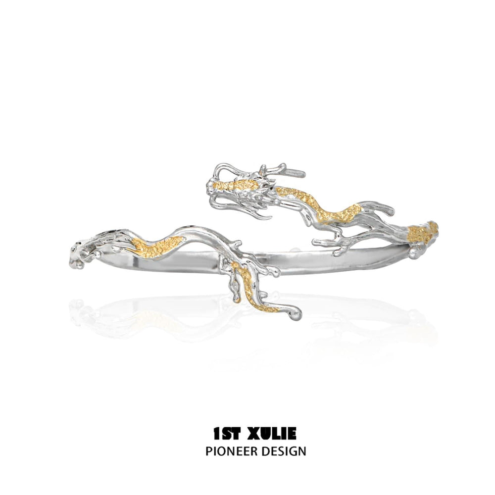 1ST XULIE "Loong" Flowing Dragon Cuff Bracelet in Platinum Plating - Product View