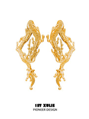 1ST XULIE "Loong" Flowing Dragon Dangle Stud Earrings in 24K Gold Plated 925 Sterling Silver - Product View