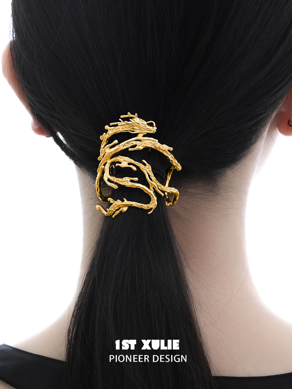 1ST XULIE Jewelry "Loong" Flowing Dragon Hair Clip in 24K Gold Plated - Product View
