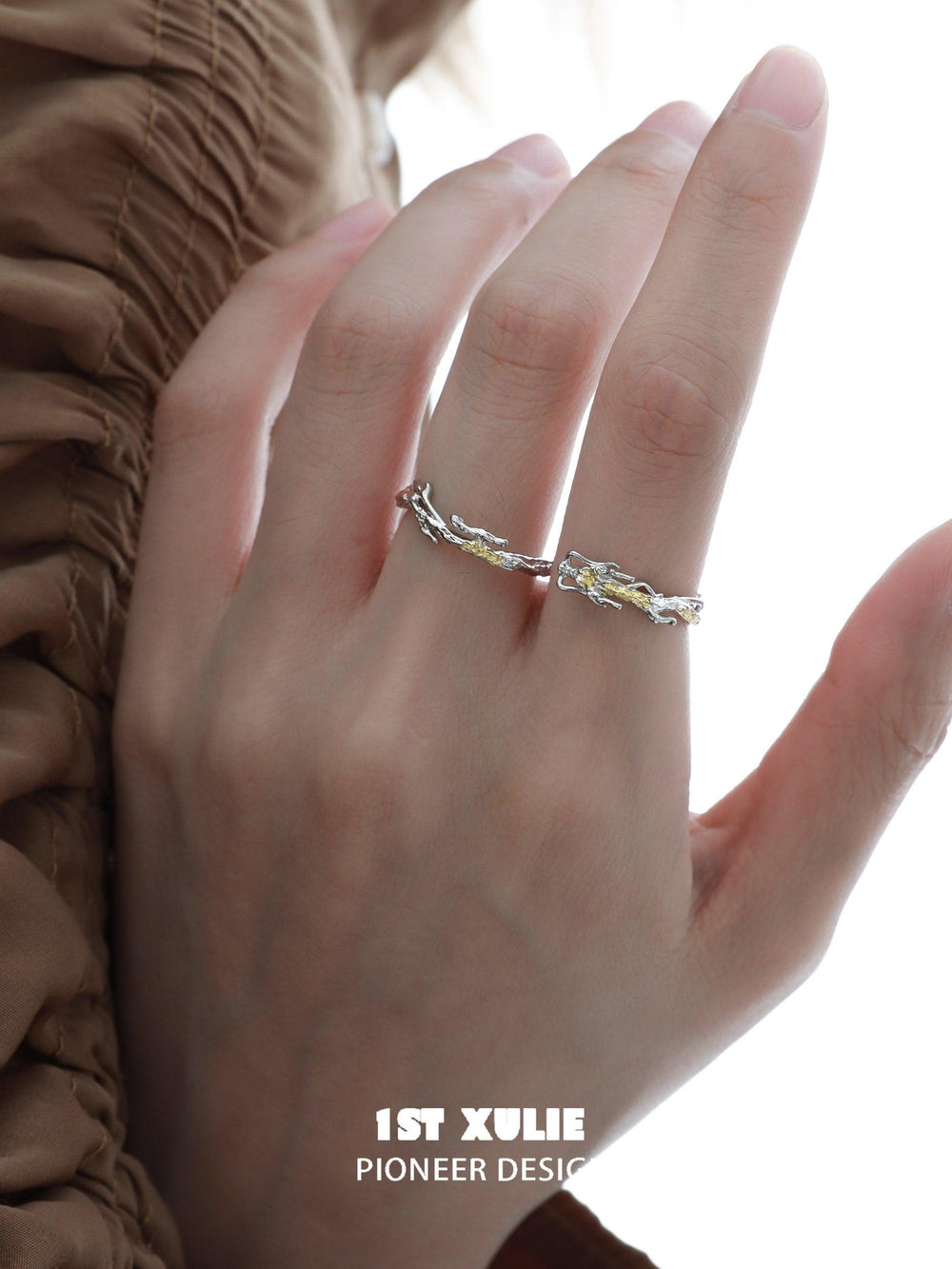 1ST XULIE "Loong" Adjustable Flowing Dragon Open Ring in 925 Sterling Silver - Detail Shot