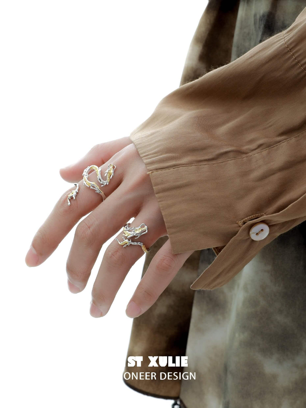 1ST XULIE "Loong" Flowing Dragon Ring in 925 Sterling Silver - Angled Product View