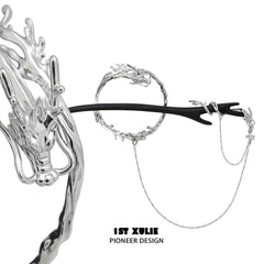 1ST XULIE "Loong" Flowing Dragon Walnut Hair Pin in Platinum Plated Walnut and Jade - Side View