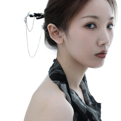 1ST XULIE "Loong" Flowing Dragon Walnut Hair Pin in Platinum Plated Walnut and Jade - Lifestyle Shot