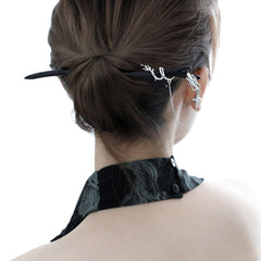 1ST XULIE "Loong" Flowing Dragon Walnut Hair Pin in Platinum Plated Walnut and Jade - Packaging View