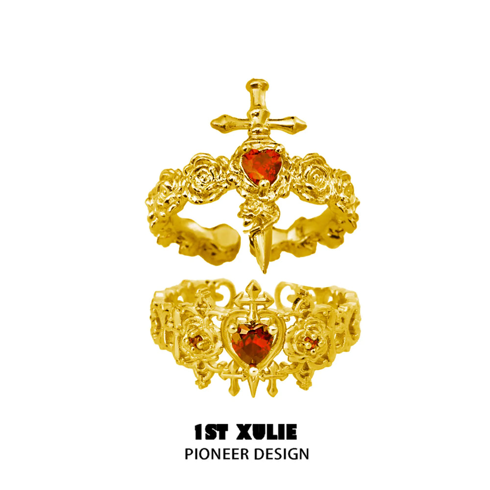 1ST XULIE "Forbidden Love" Gold Open Ring in 24K Gold Plated S925 Sterling Silver - Detail Shot