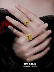 1ST XULIE "Forbidden Love" Gold Open Ring in 24K Gold Plated S925 Sterling Silver - Product View