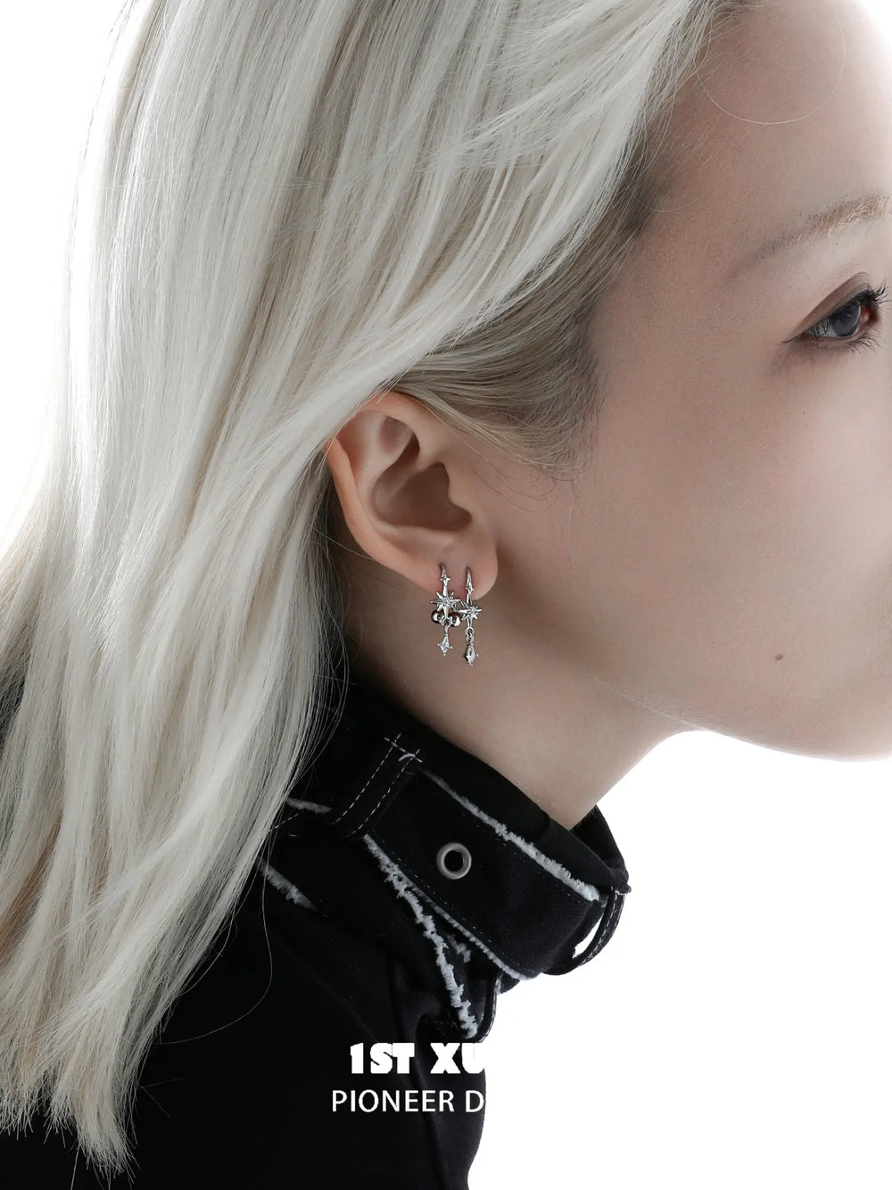 1ST XULIE Jewelry "Star Trails" Four-Pointed Star Hook Earrings in 925 Sterling Silver - Product View