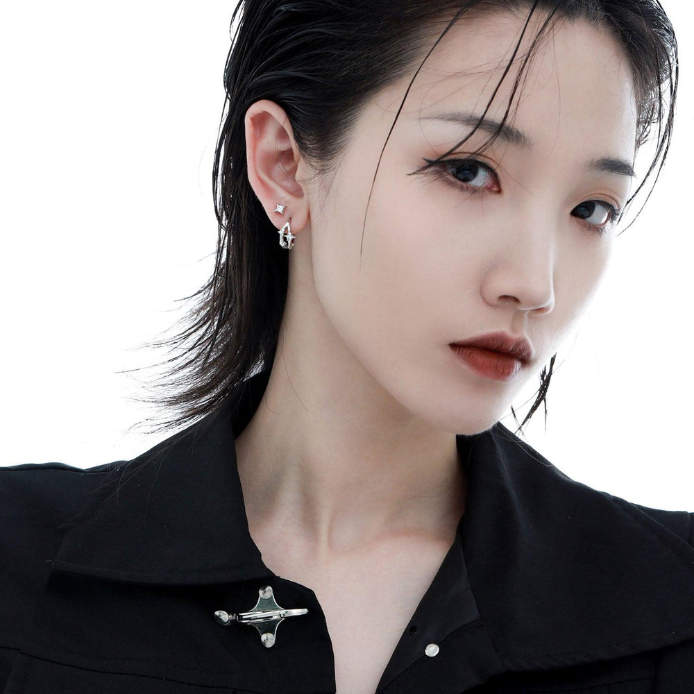 1ST XULIE "Star Trails" Dainty Four-Pointed Star Stud Earrings in 925 Sterling Silver - Product View