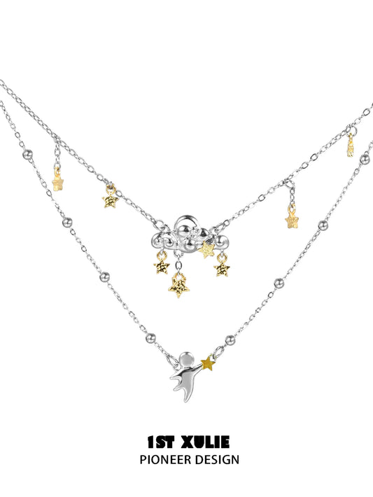 1ST XULIE "Cat's Gaze" Geometric Cat Head Pendant Necklace in 925 Sterling Silver - Detail Shot