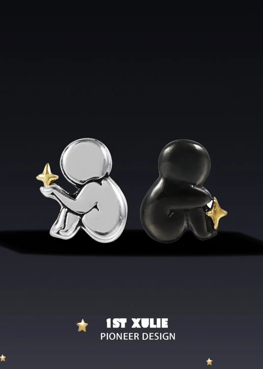 1ST XULIE "Cat's Gaze" Geometric Cat Head Stud Earrings in 925 Sterling Silver - Lifestyle Shot