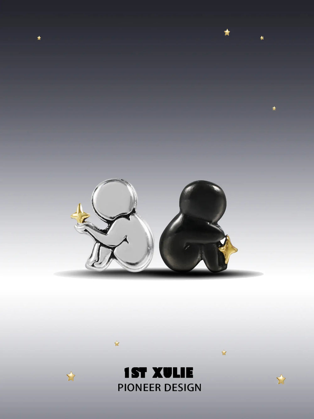 1ST XULIE "Cat's Gaze" Geometric Cat Head Stud Earrings in 925 Sterling Silver - Product View