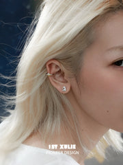 1ST XULIE "Cat's Gaze" Geometric Cat Head Stud Earrings in 925 Sterling Silver - Side View