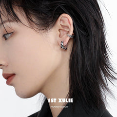 1ST XULIE "Checkerboard" Geometric Checkerboard Stud Earrings in Platinum Plate with S925 Silver Pins - Back View