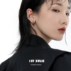 1ST XULIE "Checkerboard" Geometric Checkerboard Stud Earrings in Platinum Plate with S925 Silver Pins - Detail Shot