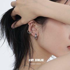 1ST XULIE "Checkerboard" Geometric Checkerboard Stud Earrings in Platinum Plate with S925 Silver Pins - Product View of Pair