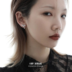 1ST XULIE "Silver Angel" Geometric Zirconia Huggie Earrings in 925 Sterling Silver - Angled Product View