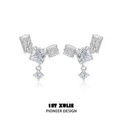 1ST XULIE "Silver Angel" Geometric Zirconia Huggie Earrings in 925 Sterling Silver - Product View