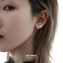 1ST XULIE "Silver Angel" Geometric Zirconia Huggie Earrings in 925 Sterling Silver - On Model