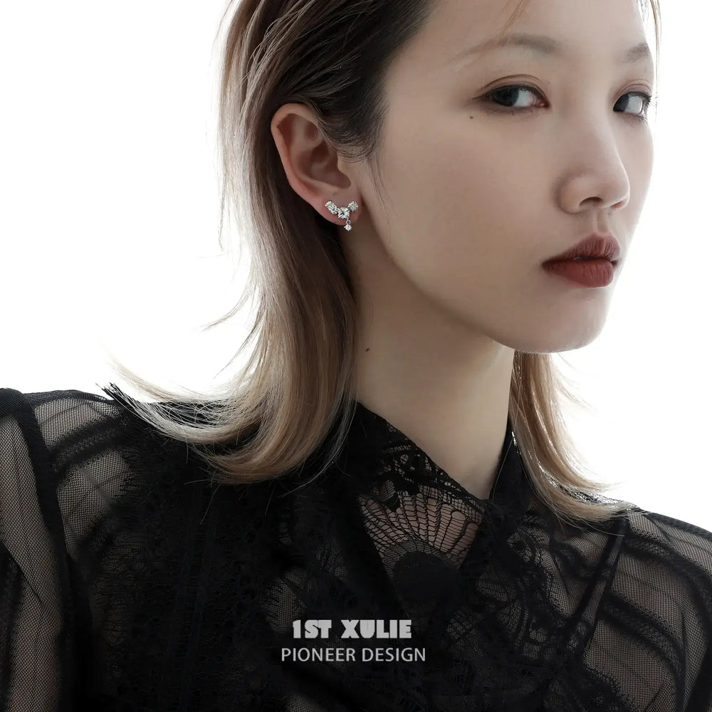 1ST XULIE "Silver Angel" Geometric Zirconia Huggie Earrings in 925 Sterling Silver - Side View