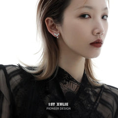 1ST XULIE "Silver Angel" Geometric Zirconia Huggie Earrings in 925 Sterling Silver - Side View