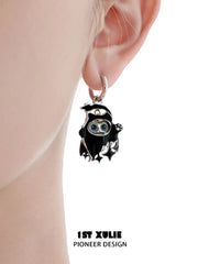 1ST XULIE "CANDLELIGHT GHOST" Interchangeable Ghost Cat Charm Hoop Earrings in Platinum Plated - Back View