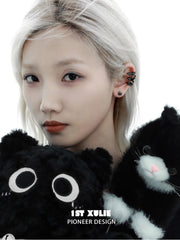 1ST XULIE "Ghosts Black Cat" 18K Black Gold Plated Statement Tassel Dangle Ear Clips - Back View