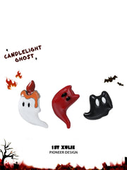 1ST XULIE "CANDLELIGHT GHOST" Cute Halloween Candlelight Ghost Stud Earrings in Platinum Plated - Lifestyle Shot
