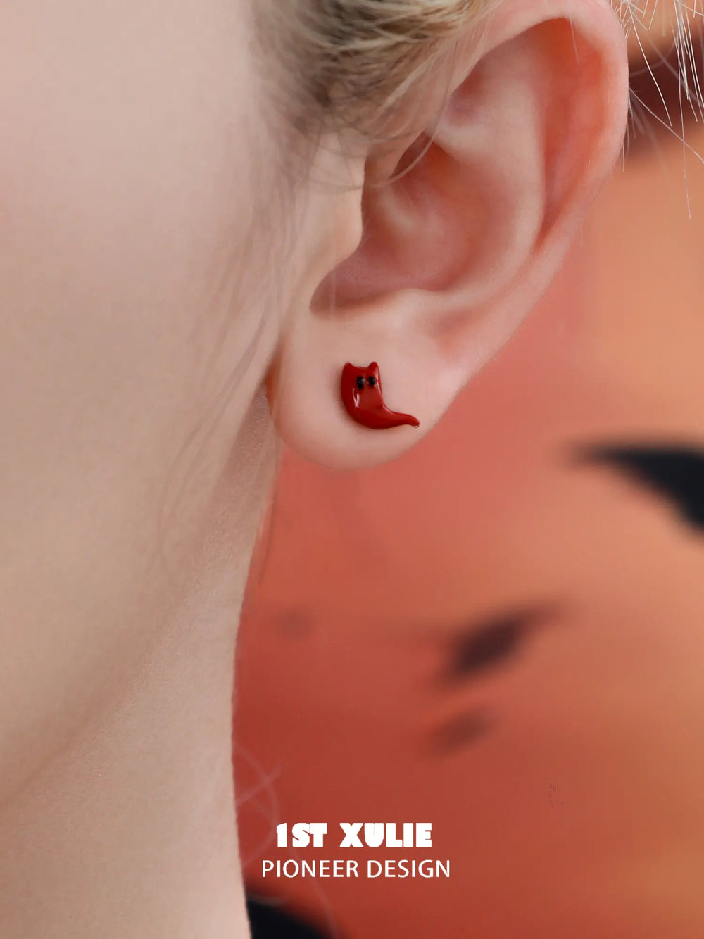 1ST XULIE "CANDLELIGHT GHOST" Cute Halloween Candlelight Ghost Stud Earrings in Platinum Plated - Side View