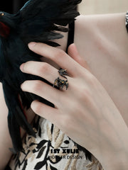 1ST XULIE "Swallow's Return" Artisan Statement Gold Foil Open Band Ring in 925 Sterling Silver - Lifestyle Shot
