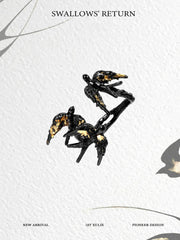 1ST XULIE "Swallow's Return" Artisan Statement Gold Foil Open Band Ring in 925 Sterling Silver - On Model