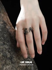 1ST XULIE "Swallow's Return" Artisan Statement Gold Foil Open Band Ring in 925 Sterling Silver - Angled Product View