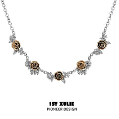 1ST XULIE "Golden Rose" 18K Gold Plated Statement Pendant Layered Necklace - Angled View