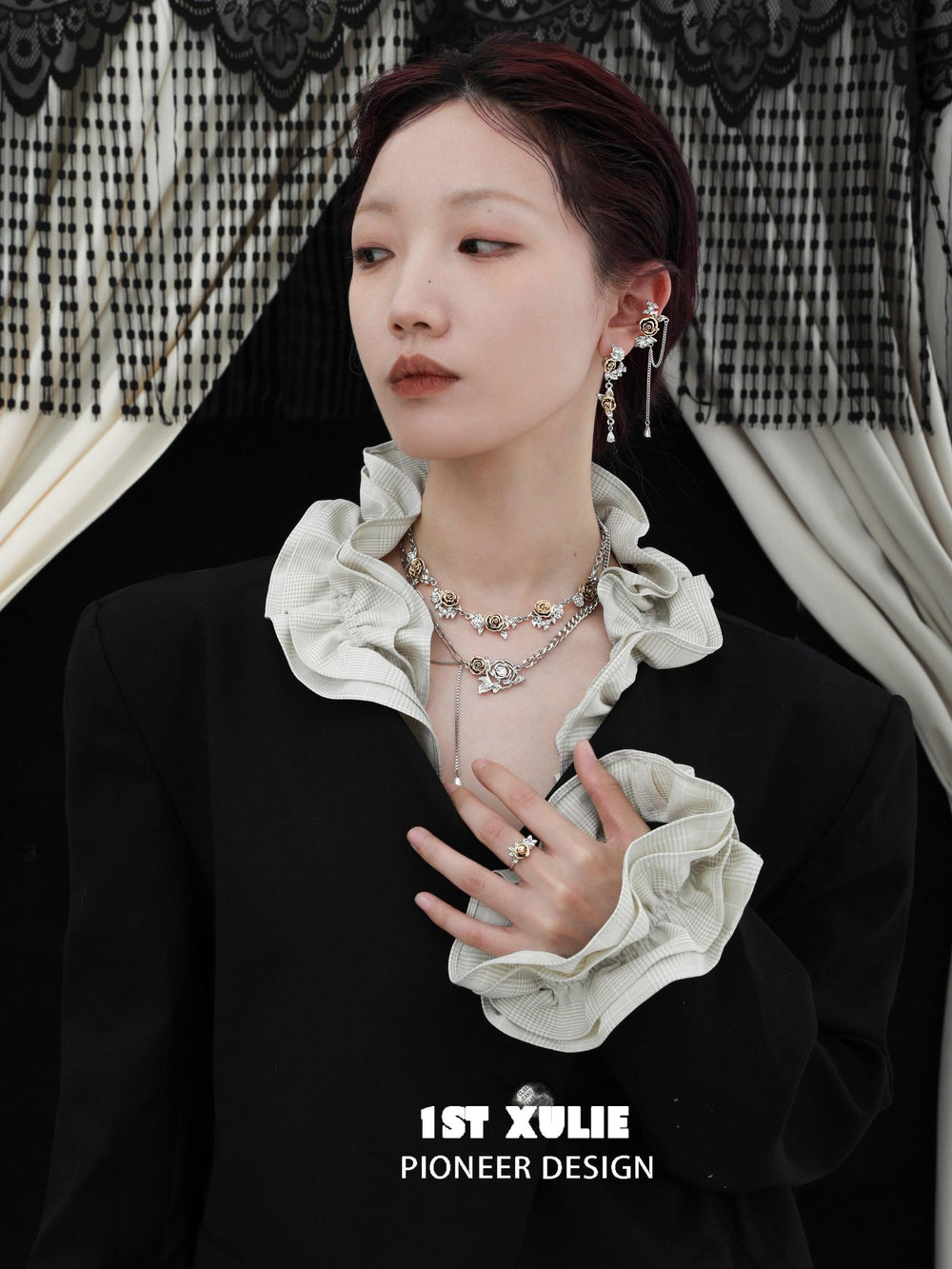 1ST XULIE "Golden Rose" 18K Gold Plated Statement Pendant Layered Necklace - Clasp Detail